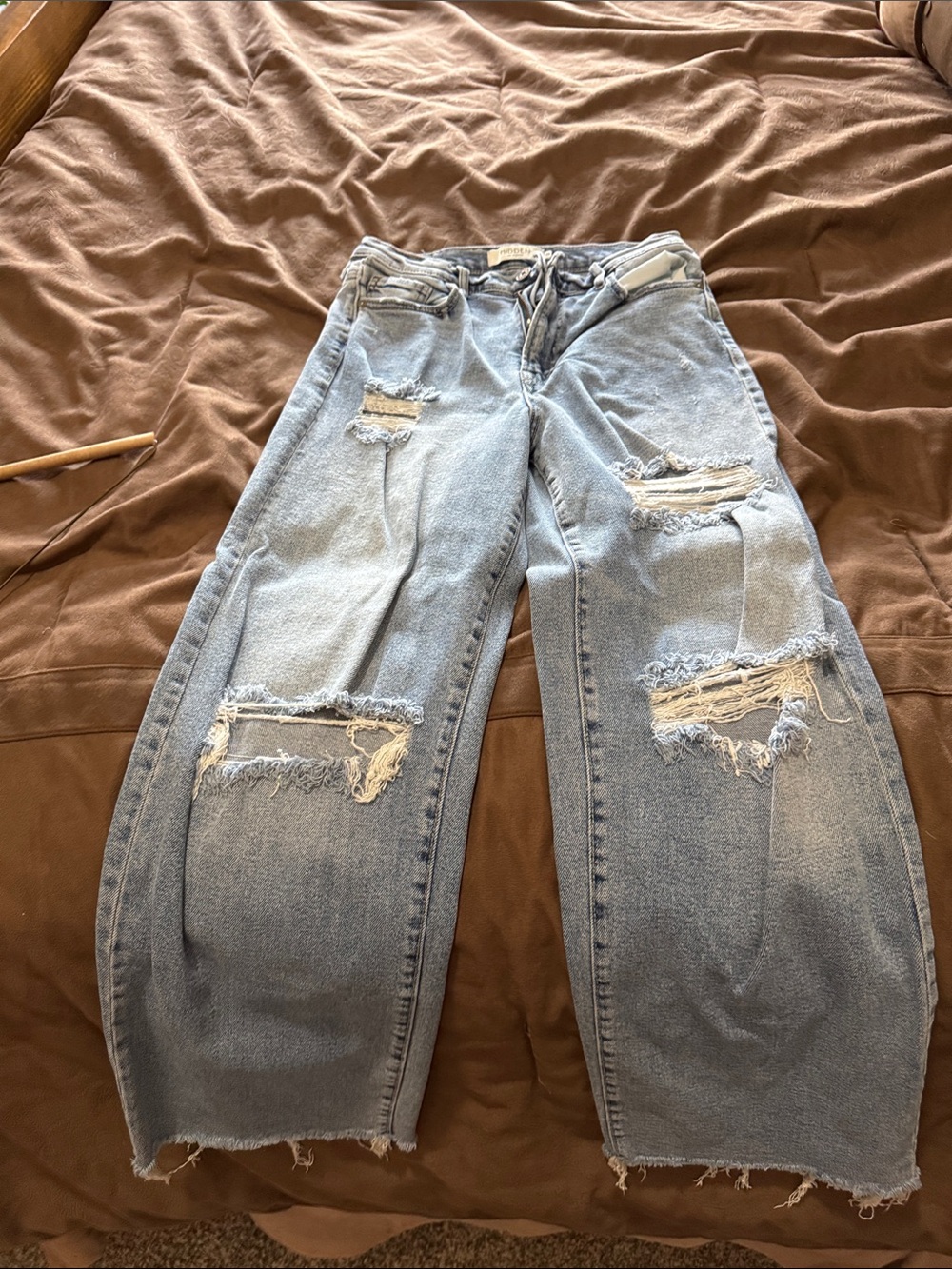 Light Blue Distressed Wide Leg Jeans - Women